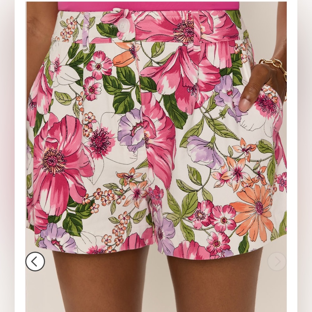 Francesca's Collections Pink and Purple Bermuda Shorts Vibrant Floral Design